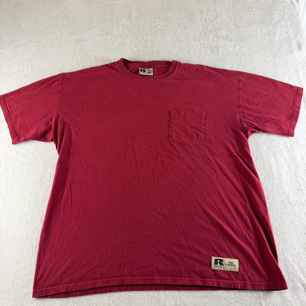 Russell Athletic Pro Cotton Vintage Pocket T-Shirt Mens XL Red 90s Lightweight